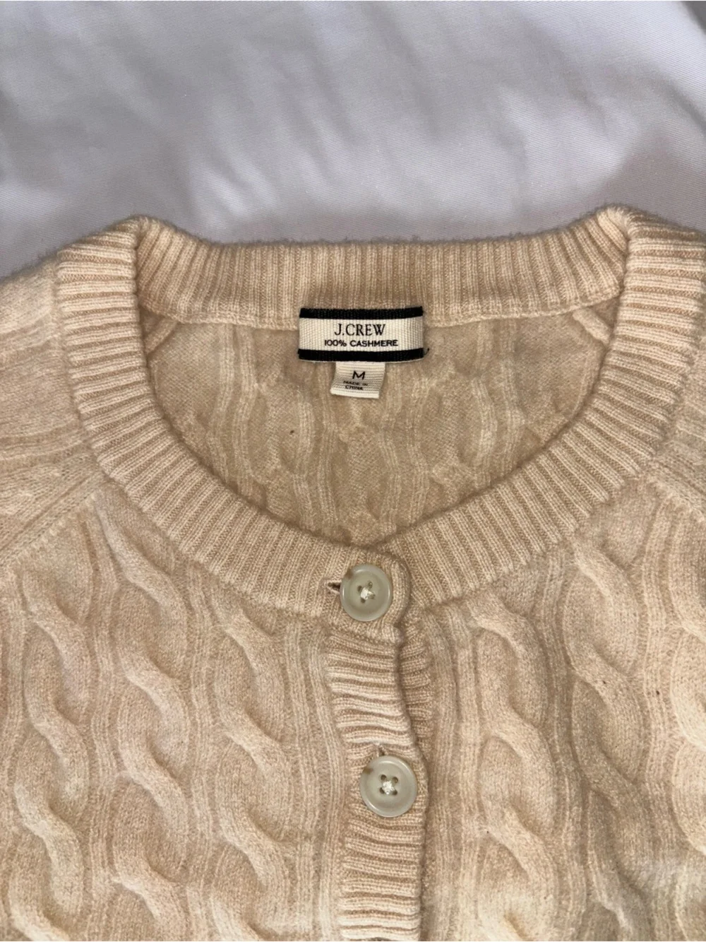 J. Crew Cream Cable Knit Short Sleeve Cashmere Sweater